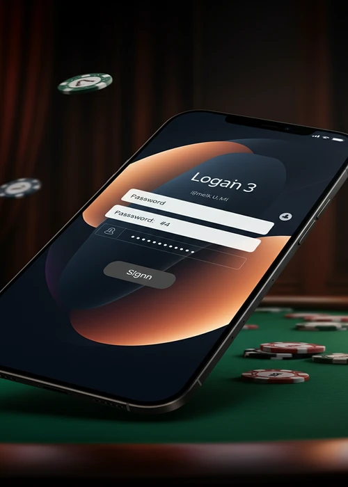 Secure login interface for Purple Casino with nickname and passcode fields, showing a digital lock icon and a welcoming background.